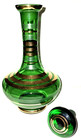 Vtg Mcm Bohemian Czech Green Gold Stripes Glass Genie Bottle Decanter W  Stopper
