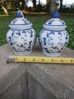 2 Candles Molded Like Temple Double Happiness Blue And White Ginger Jars 