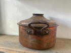 Antique French Tinned Copper Stew Pot W  Hammered Dutch Lid Brass Handles