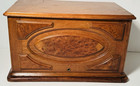 Large Antique Solid Walnut Spool Sewing Cabinet   Box W  Burled Accents