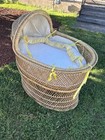 Vintwicker Baby Moses Basket Bassinet W  Hood Canopy   Padded Liner Beige yellow