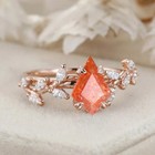 Natural Sunstone Engagement Ring 14k Gold Branch Diamond Ring Gift For Her