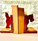  Pair Of Scotty Dog Bookends  Hand Carved Wood  Vintage 1930s