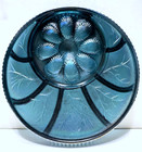 Indiana Glass Pebble Leaf  1195 Iridescent Blue Hors D oeuvre Platter