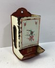 Vintage Tin Metal Match Holder Safe Box Wall Mount Red W  Flowers