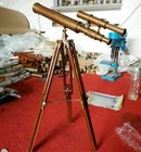Antique Solid Brass Telescope With Wooden Tripod Stand Double Barrel Handmade