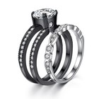 2 74 Ct Round Cut Cz Black Stainless Steel Engagement Wedding Rings Set For Her