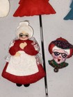 5 Vtg Felt Christmas Ornaments Santa Mrs  Claus Snowman Tree Japan Mix Lot