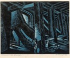 Under The Bridge     Charles Turzak Woodcut Art Print     Wpa Era Industrial Scene