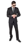 Solid Black Slim Fit Mens Suit 2 Button Notch Lapel Fitted Flat Front Pants Azar