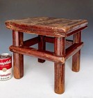 Antique Primitive Chinese Elm   Lacquer Square Farmhouse Wooden Qing Stool 19thc