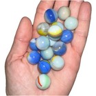 16 Sweet Multicolor Marbles Lot - Glass Collector Toys Blue  Yellow  Green Swirl