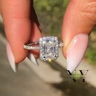 Solid 14k White Gold Moissanite 3 Ct Radiant Cut Halo Engagement Ring For Women