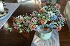 Vintage Art Glass Silk Wrapped Wire Bonsai Floral Arrangement Centerpiece Mcm