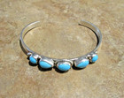 Fine Vintage Navajo Sterling Silver Five Turquoise Bracelet