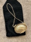 Gold Tone Vintage Style Sea Shell Pocket Pill Box With Short Chain 