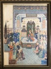 Rare  Framed Persian Miniature Print  Art Vintage Royal Scene