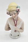 Antique Porcelain Doll Flapper Girl Figurine 3  Half Doll Pin Cushion Lady Rare