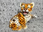 Mid Century Ronzan Majolica Cheetah Cub Art Pottery Statue Italy Mcm Porcelain