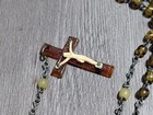 Vintage Old Irish Rosary Cattle Horn  Bead  Harp Center Piece Catholic Crucifix