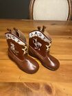 Vintage Childs Red brown Leather Cowboy girl Kids Boots Size 7 Rare 1950 s-70 s