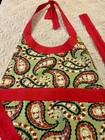 Vintage Red And Green Paisley Bib Apron Cotton With Slash Pockets