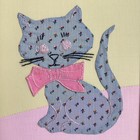 Vintage Framed Embroidered Appliqu   Cat Wall Art Fabric Nursery Kitten Bow 14x12