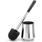 Toilet Brush   Holder Set Silver Toilet Bowl Scrubber Durable Bristles Bathroom