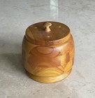 Vintage Hand Turned Marquetry Inlaid Wood Box Lidded Round Storage Boho