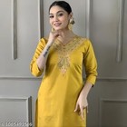 3 Pcs Yellow Rayon Cotton Embroidered Work Kurta Pant Dupatta Set For Women Gift