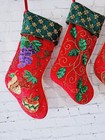 Christmas Stockings Colorful Beaded Sequence Vintage Set Of 4 Holly Fruit Toys