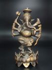 Antique Indian Bronze Sculpture Hindu Elephant God Ganesha Double Lotus Figurine