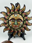 Vintage Colombian Carved Wood Sun   Face Mask Folk Art Hand Painted Wall Decor