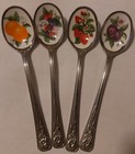 1981 Avon Set 4 Fruit Jelly Spoons Stainless Steel Porcelain Enamel 5 Inch