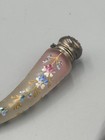 Antique Victorian Horn   shaped Scent Bottle  Enamel Floral Gilt Silver   plate 