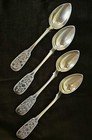 Four 19th-century Russian Gilded Silver Spoon Set W floral Niello Decor