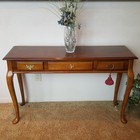 Vintage Entry Table 3 Drawer Cabriole Legs Wood Console Table 48    French Style