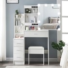 Vanity Desk With Sliding Mirror And 3 Color Lights Dressing Table Makeup Stool
