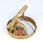 Vintage Japan Floral Compact Double Mirror Fold Up Makeup Magnify Stand-up Purse