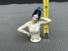 Antique Pin Cushion Doll Art Deco Half Doll - Blue Fan Hair Piece - Pink Tint