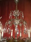 Antique Old Nickel Silver Crystal Chandelier 2 Crowns Lamp Brass 10 Light    28 