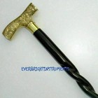 Antique Brass Silver Derby Head Handle Black Wooden Cane Walking Stick Gift