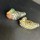 Lot Of 2 Small Hand Painted Carved Wooden Ducks - Miniature Decoys Figurine 