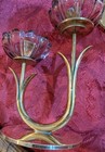 Mcm Swedish Gunnar Ander Ystad Metall Brass Art Glass Flower Candle Holders Pair