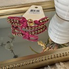 Bali Pink Leather Wrap Bracelet Gold Beads Boho Adjustable Handmade