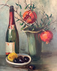 Vintage Mid Century Original Oil Painting Still Life Signed Framed Wine Art