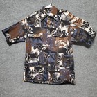 Vtg Waltah Clarke s Hawaiian Shirt Mens M l Floral Geometric Leaf Aop Button Up
