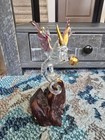Handmade Glass Dragon Figurine Statue On Wood Base  Fantasy Theme
