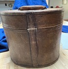 Antique vintage Leather Bound Felt Lined High End Hat Box Pre 1900s Oval Shape