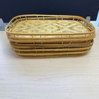 Vintage Mcm Bamboo Set 6 Woven Rattan Wicker Serving Trays Tiki Bar 19x13 Read 